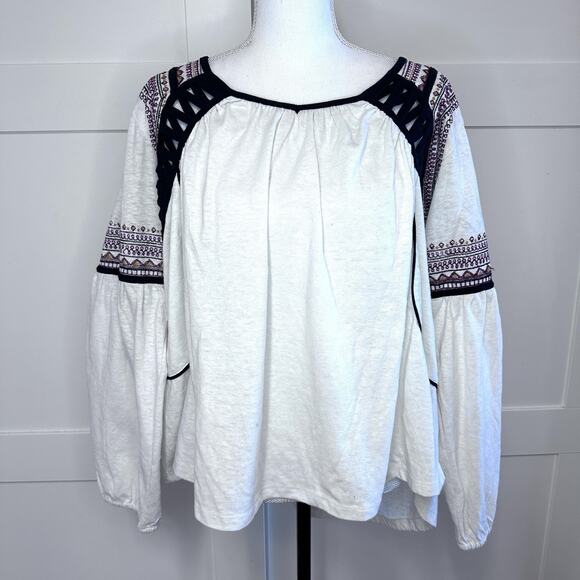 Pyramid Collection Boho Peasant‎ Top Womens 2XL White Embroidered Lattice Panels - Picture 1 of 5